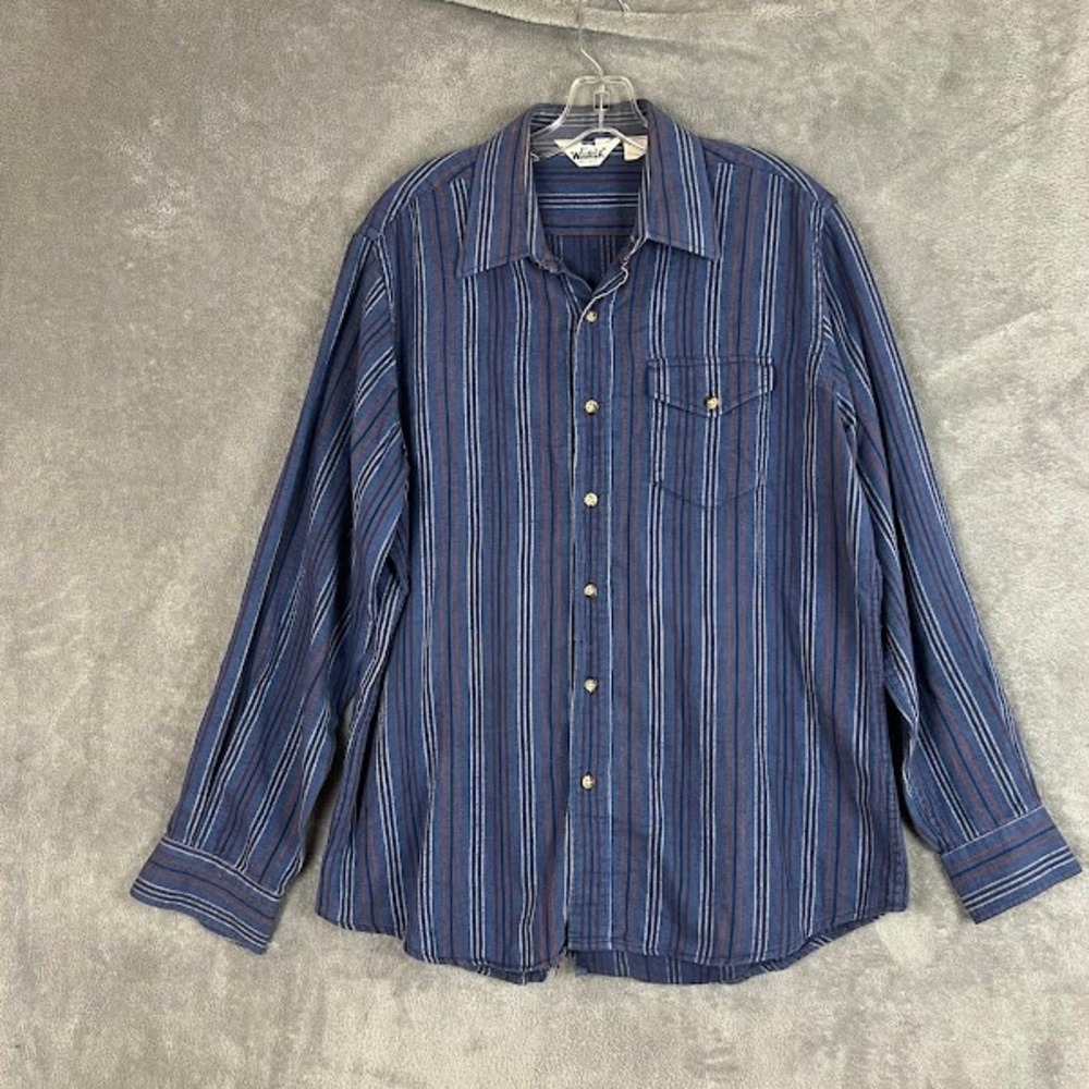 Vintage Woolrich Flannel Sweater Mens L Striped Cotton Button Down Classic